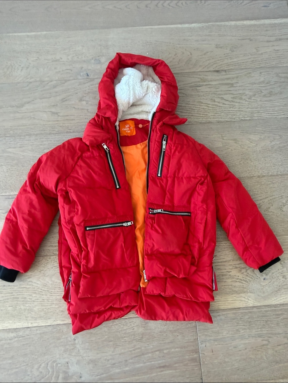 OshKosh B'gosh Red Kids Hooded Puffer Coat with Orange Lining